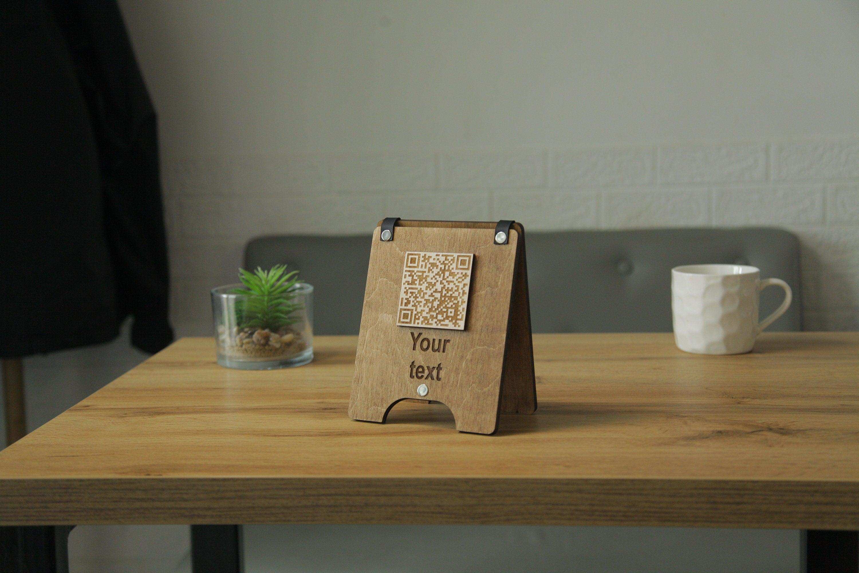 Wooden QR Code Menu Sign for Cafes
